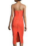 Strapless Bustier Linen-Stretch Dress, Bright Red