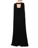 Sleeveless Column Gown W/Cape, Black/Nude