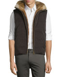 Reversible Down Rabbit-Lined Bomber Vest, Black