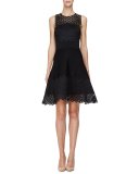 Sleeveless Circle-Lace Mini Dress, Black