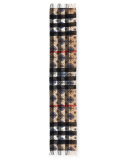 Floral Tile Half Mega Check Cashmere Scarf, Steel Blue/Tan
