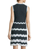 Sleeveless Scoop-Neck Zigzag Dress, Black