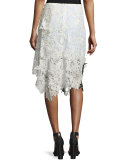 Asymmetric Draped Lace Skirt, Ivory/Black