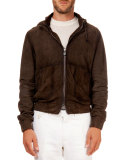 Hooded Suede Bomber Jacket