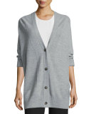 Double-Face Mesh-Panel Wool/Silk Cardigan
