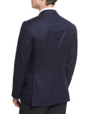 G-Line Windowpane Two-Button Jacket, Navy/Gray