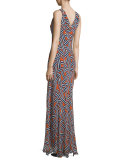 Dita Sleeveless Ribbon Rectangles Silk Gown, Orange