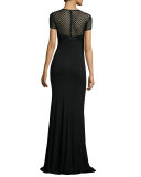 Short-Sleeve Beaded Bodice Gown 