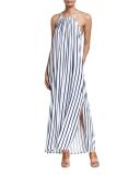 Vertical Stripe Jersey Maxi-Dress, Indigo/White