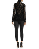Long-Sleeve Lace Turtleneck Top, Black