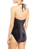 Velvet High-Neck One-Piece Swimsuit