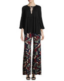 Wide-Leg Printed Jersey Pants 