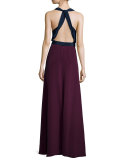 Sleeveless Crepe Two-Tone Gown, Blue/Magenta