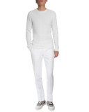Linen-Blend Flat-Front Trousers, White