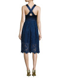 Sleeveless Satin & Lace Cocktail Dress, Indigo