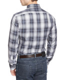 Ombre Plaid Long-Sleeve Sport Shirt, Gray