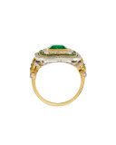 Estate Edwardian Three-Row Emerald & Diamond Dinner Ring, Size 6.25