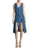 All Day Tie-Front Denim Dress, Denim