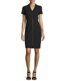 Zip-Front Short-Sleeve Sheath Dress, Plus Size