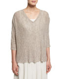 3/4-Sleeve Boxy Linen Melange Top