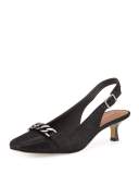 Selina Chain-Link Slingback Pump, Black/Pewter