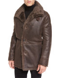 Leather Shearling-Lined Coat, Brown