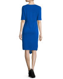 Short-Sleeve Asymmetric Sheath Dress, True Blue