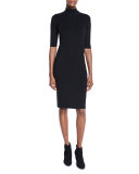 Mock-Neck Ribbed Sweater Dress