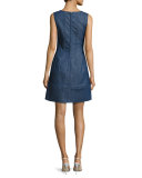 Threadwork-Embroidered Denim Dress, Blue