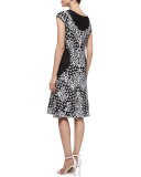 Flower Placed Twirl Dress, Black/White
