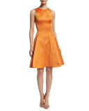 Sleeveless Fit-&-Flare Cocktail Dress, Tangerine