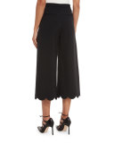 Scalloped Wool-Blend Culottes, Navy