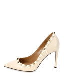 Rockstud Leather 100mm Pump, Ivory