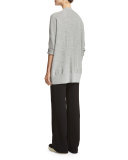 Double-Face Mesh-Panel Wool/Silk Cardigan