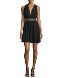 Racerback Grommet-Embellished Dress, Jet