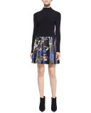 Loran Printed A-Line Skirt, Black/Multicolor