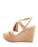 Tasselmania Suede Wedge Sandal, Bisque