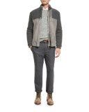 Mixed-Media Sheepskin & Knit Jacket, Gun Powder