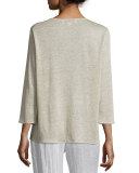3/4-Sleeve Linen Knit Top, Natural, Plus Size 