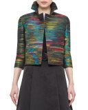 Printed Bracelet-Sleeve Cropped Jacket, Northern Lights