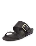 Bien Double-Strap Buckle Slide Sandal, Black