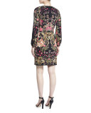Galaxy Garden Bell-Sleeve Dress, Red/Black