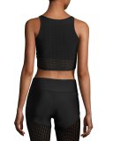 Perforated Mesh Crop Top/Sports Bra, Black