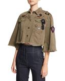 Willow Embroidered Cape Jacket, Olive