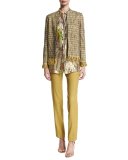 Long-Sleeve Floral Striped Blouse
