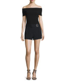 Del Belted Crepe Shorts, Black