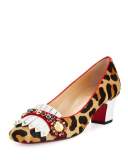 Oaxacna Calf-Hair Kiltie 45mm Red Sole Pump, Version Gold