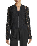 Glenna Lace Bomber Jacket, Black