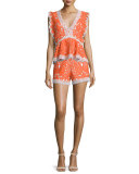 Giselle Lace Contrast-Trim Shorts, Tangerine