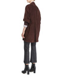Double-Breasted 3/4-Sleeve Suede Coat, Henna